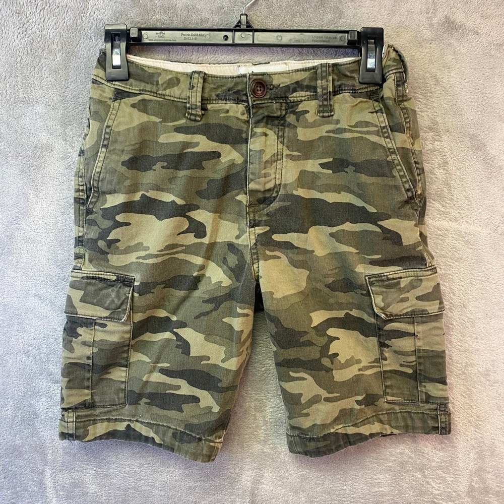 Abercrombie Kids Camo Cargo Shorts Green Camouflage Size 13/14 Adjustable Waist